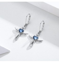 Lever Earrings 925 Sterling Silver Birthstone Angel Wings Cross Earrings Crystal Jewelry Birthday Gifts for Women Girls 3-Ang...