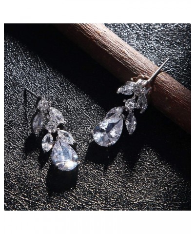 Bridal Earrings for Wedding - 14k Plated Elegant Teardrop CZ Cubic Zirconia Crystal Rhinestone Sterling Silver Floarl Leaf Cl...