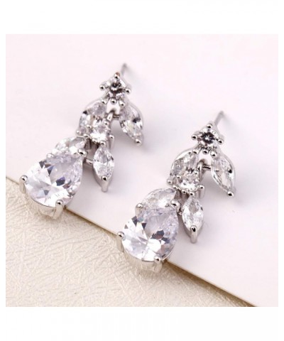 Bridal Earrings for Wedding - 14k Plated Elegant Teardrop CZ Cubic Zirconia Crystal Rhinestone Sterling Silver Floarl Leaf Cl...