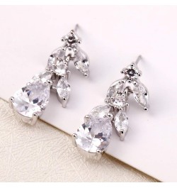 Bridal Earrings for Wedding - 14k Plated Elegant Teardrop CZ Cubic Zirconia Crystal Rhinestone Sterling Silver Floarl Leaf Cl...