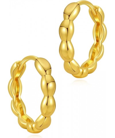 Huggie Earrings for Women Gold Hoop 18K Gold Filled Small Simple Delicate Hypoallergenic Ear Jewelry Rice Beaded $9.00 Earrings