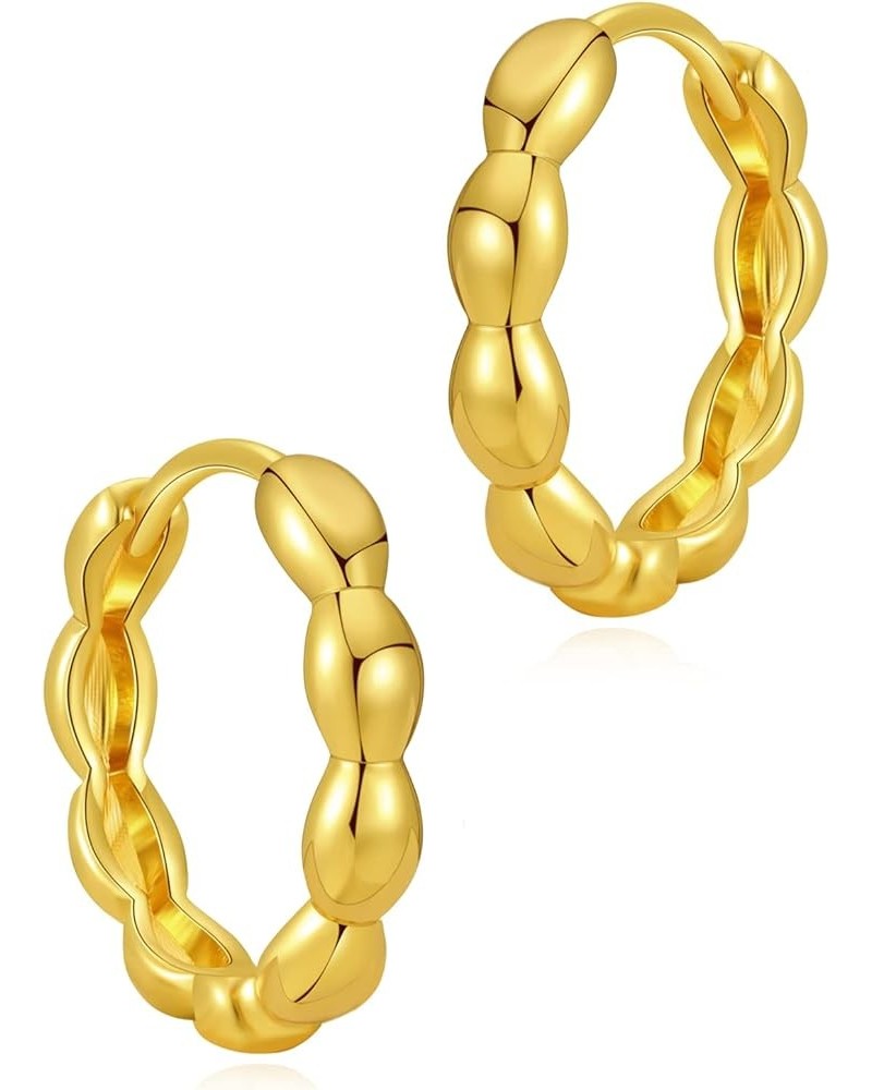 Huggie Earrings for Women Gold Hoop 18K Gold Filled Small Simple Delicate Hypoallergenic Ear Jewelry Rice Beaded $9.00 Earrings