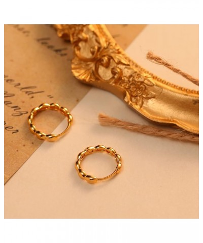 Huggie Earrings for Women Gold Hoop 18K Gold Filled Small Simple Delicate Hypoallergenic Ear Jewelry Rice Beaded $9.00 Earrings