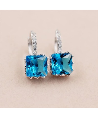 Platinum Plated Square CZ Crystal Drop Earrings Womens Hoop Lever Back Earring for Women Girl BME169 Light Blue $7.41 Earrings