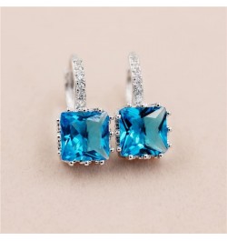 Platinum Plated Square CZ Crystal Drop Earrings Womens Hoop Lever Back Earring for Women Girl BME169 Light Blue $7.41 Earrings