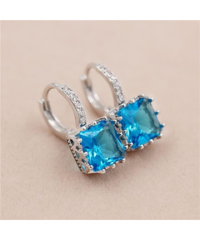 Platinum Plated Square CZ Crystal Drop Earrings Womens Hoop Lever Back Earring for Women Girl BME169 Light Blue $7.41 Earrings