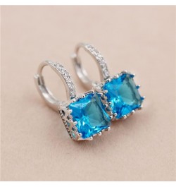 Platinum Plated Square CZ Crystal Drop Earrings Womens Hoop Lever Back Earring for Women Girl BME169 Light Blue $7.41 Earrings