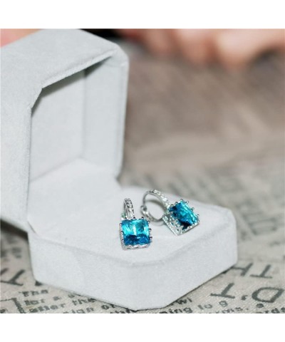 Platinum Plated Square CZ Crystal Drop Earrings Womens Hoop Lever Back Earring for Women Girl BME169 Light Blue $7.41 Earrings