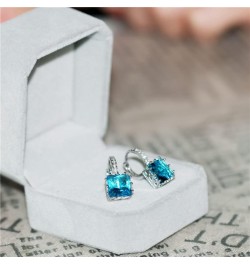 Platinum Plated Square CZ Crystal Drop Earrings Womens Hoop Lever Back Earring for Women Girl BME169 Light Blue $7.41 Earrings