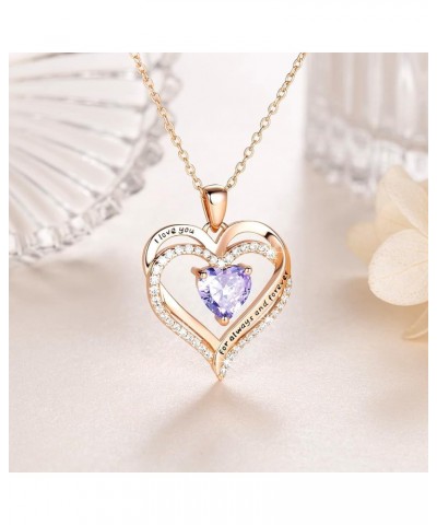 925 Sterling Silver Heart Necklace For Women, CZ Birthstone Heart Necklaces for Women Silver Jewelry for Women 18k Rose Gold ...