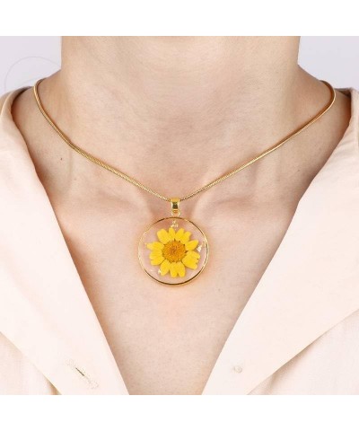 Pressed Birth Flower Necklace October Marigold Gold Plated $25.96 Necklaces