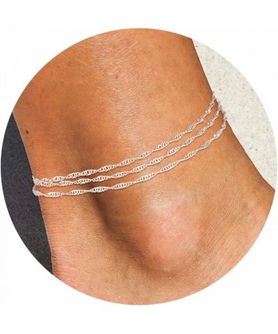 Ankle Bracelets for Women，Gold/Silver Layered Waterproof Adjustable Anklet for Women Glitter Gold Plated Anklets Silver Layer...