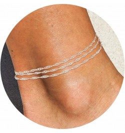 Ankle Bracelets for Women，Gold/Silver Layered Waterproof Adjustable Anklet for Women Glitter Gold Plated Anklets Silver Layer...