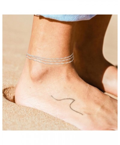 Ankle Bracelets for Women，Gold/Silver Layered Waterproof Adjustable Anklet for Women Glitter Gold Plated Anklets Silver Layer...