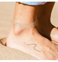 Ankle Bracelets for Women，Gold/Silver Layered Waterproof Adjustable Anklet for Women Glitter Gold Plated Anklets Silver Layer...