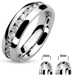 His and Hers Stainless Steel 3 Piece Cubic Zirconia Wedding Ring Set and Eternity Wedding Band Women's Size 08 Men's 06mm Siz...