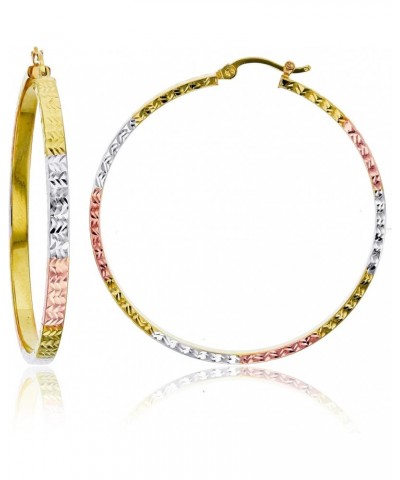 14k Two Tone or Tri Color Gold Solid Diamond Cut Flat Hoop Earrings for Women, 3mm Tube 10mm-65mm Diameter 45mm-(1.77 inch) R...