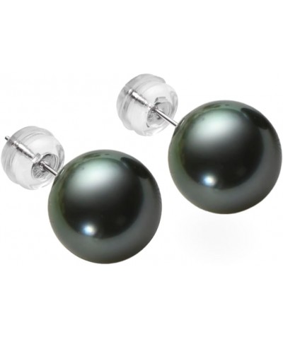 18K Gold Black Pearl Stud Earrings for Women, Genuine Tahitian Cultured Pearl Jewelry Gifts for Mom Wife Girlfriend 8-9/9-10/...