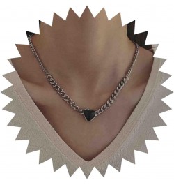 Boho Onyx Heart Pendant Necklace Black Heart Choker Necklace Onyx Love Heart Necklace Gemstone Heart Collar Necklace Silver C...