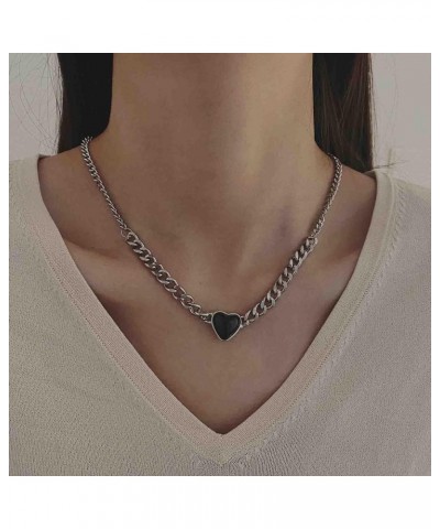 Boho Onyx Heart Pendant Necklace Black Heart Choker Necklace Onyx Love Heart Necklace Gemstone Heart Collar Necklace Silver C...