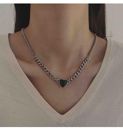 Boho Onyx Heart Pendant Necklace Black Heart Choker Necklace Onyx Love Heart Necklace Gemstone Heart Collar Necklace Silver C...