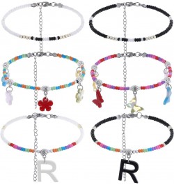 Personalized Initial Beaded Ankle Bracelets for Women Morse Code Love Anklets Butterfly Flower A-Z Letter Anklets Stainless S...