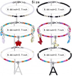 Personalized Initial Beaded Ankle Bracelets for Women Morse Code Love Anklets Butterfly Flower A-Z Letter Anklets Stainless S...