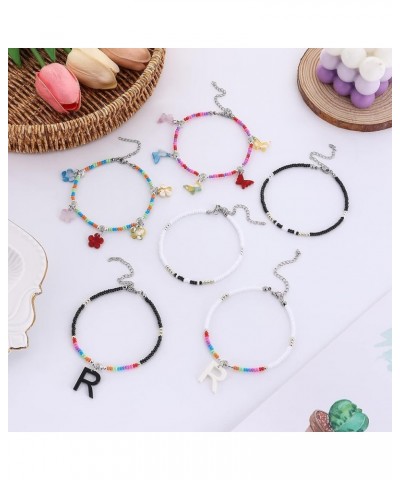 Personalized Initial Beaded Ankle Bracelets for Women Morse Code Love Anklets Butterfly Flower A-Z Letter Anklets Stainless S...