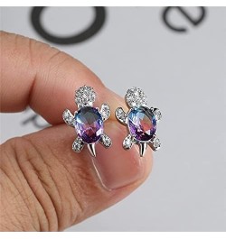 Blue Purple Oval Zircon Turtle Stud Earrings and Rings for Women Wedding Bridal Jewelry Sets Multicolor Stone Jewelry Animal ...