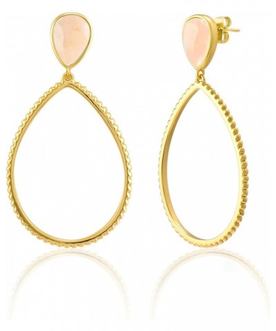 Gold Dangle Earrings for Women, 14K Gold Plated Gemstone Earrings Pink Stone $12.18 Earrings