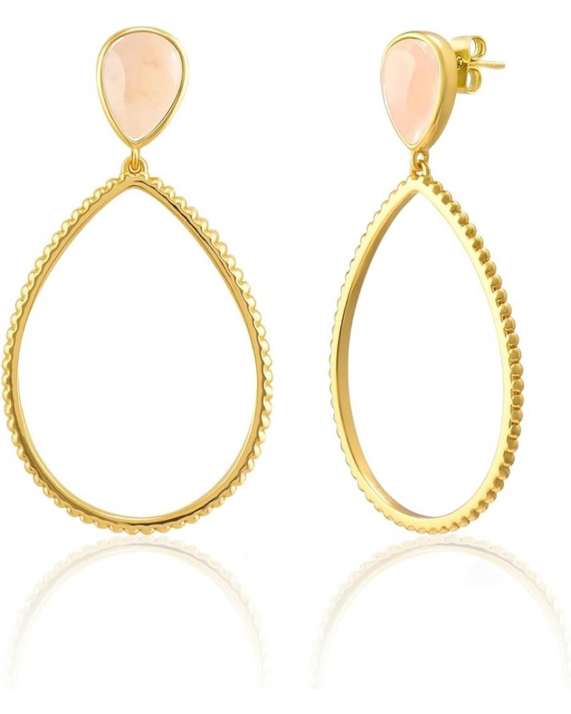 Gold Dangle Earrings for Women, 14K Gold Plated Gemstone Earrings Pink Stone $12.18 Earrings