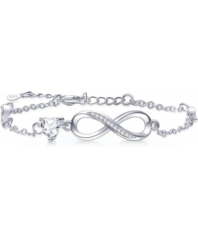 Bracelets for Women Sterling Silver Infinity Heart Bracelet Charms Bracelet Trendy Dainty Gift for Ladies Womens Wife Bride S...