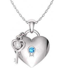 Natural and Certified Gemstone and Diamond Love Lock and Key Heart Necklace in 14k White Gold |0.02 Carat Pendant with Chain ...