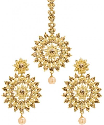 Golden Stone Small Round Maang Tikka & Indian Earrings For Women $10.72 Earrings