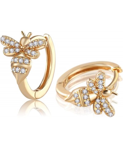 Bee Earrings for Women 18K Gold Plated Dainty Hypoallergenic Stud with Cubic Zirconia Bee-Gold Hoop $11.87 Earrings