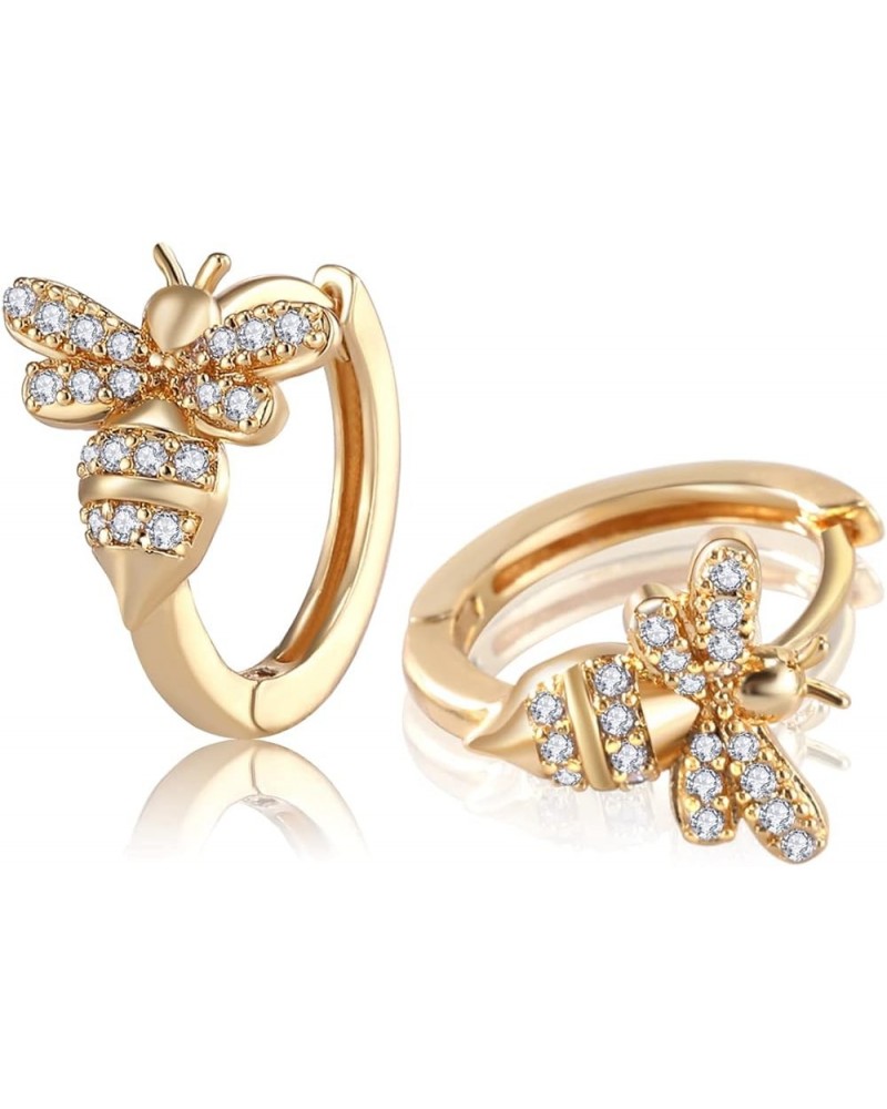 Bee Earrings for Women 18K Gold Plated Dainty Hypoallergenic Stud with Cubic Zirconia Bee-Gold Hoop $11.87 Earrings