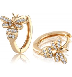 Bee Earrings for Women 18K Gold Plated Dainty Hypoallergenic Stud with Cubic Zirconia Bee-Gold Hoop $11.87 Earrings