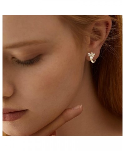 Bee Earrings for Women 18K Gold Plated Dainty Hypoallergenic Stud with Cubic Zirconia Bee-Gold Hoop $11.87 Earrings