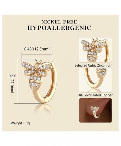 Bee Earrings for Women 18K Gold Plated Dainty Hypoallergenic Stud with Cubic Zirconia Bee-Gold Hoop $11.87 Earrings