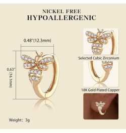 Bee Earrings for Women 18K Gold Plated Dainty Hypoallergenic Stud with Cubic Zirconia Bee-Gold Hoop $11.87 Earrings