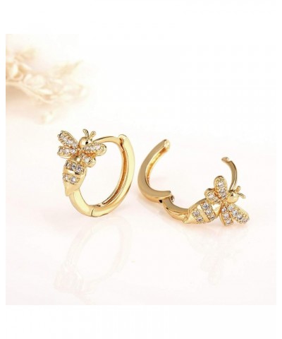 Bee Earrings for Women 18K Gold Plated Dainty Hypoallergenic Stud with Cubic Zirconia Bee-Gold Hoop $11.87 Earrings