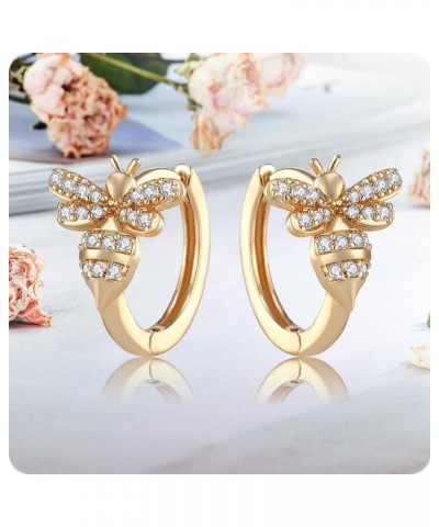 Bee Earrings for Women 18K Gold Plated Dainty Hypoallergenic Stud with Cubic Zirconia Bee-Gold Hoop $11.87 Earrings