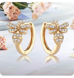 Bee Earrings for Women 18K Gold Plated Dainty Hypoallergenic Stud with Cubic Zirconia Bee-Gold Hoop $11.87 Earrings