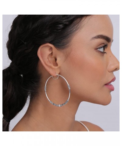 925 Sterling Silver Big Hoop Earrings | Lightweight Antique Bali Hoops | Two-Tone Oxidized Balinese Earrings for Women BIG Ba...