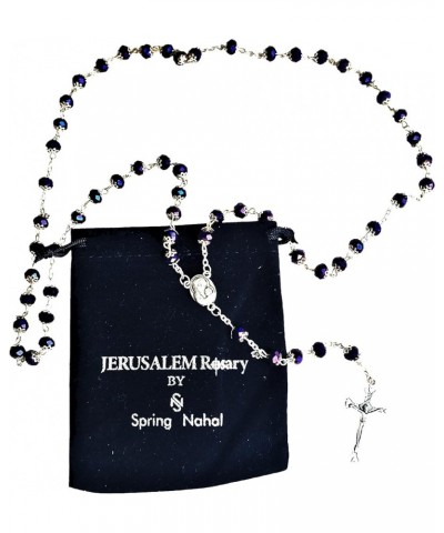 Catholic Glass Crystal Rosary Necklace - Holy Wooden Beads with Silver Cross for Men and Women - from Jerusalem Purple $8.79 ...