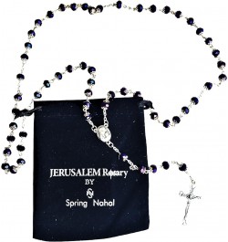 Catholic Glass Crystal Rosary Necklace - Holy Wooden Beads with Silver Cross for Men and Women - from Jerusalem Purple $8.79 ...