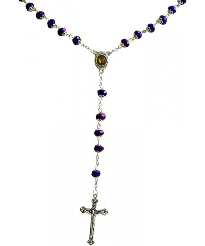 Catholic Glass Crystal Rosary Necklace - Holy Wooden Beads with Silver Cross for Men and Women - from Jerusalem Purple $8.79 ...