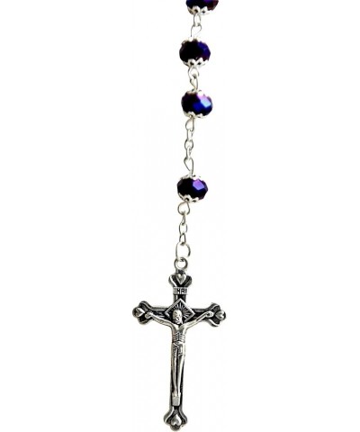 Catholic Glass Crystal Rosary Necklace - Holy Wooden Beads with Silver Cross for Men and Women - from Jerusalem Purple $8.79 ...