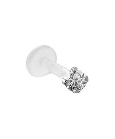 925 Sterling Silver Labret Nose Ring Stud Bioflex Post 3/16, 1/4, 9/32, 5/16, 3/8 2.5mm CZ 16G or 18G 18G - Pink - 1/4" Labre...