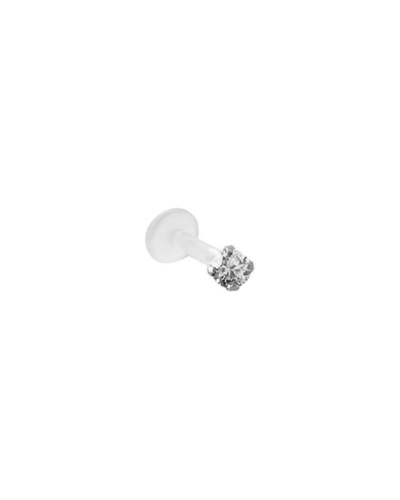 925 Sterling Silver Labret Nose Ring Stud Bioflex Post 3/16, 1/4, 9/32, 5/16, 3/8 2.5mm CZ 16G or 18G 18G - Pink - 1/4" Labre...